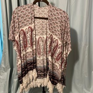 Cream black , blush kimono with fringe bottom , one size fits all